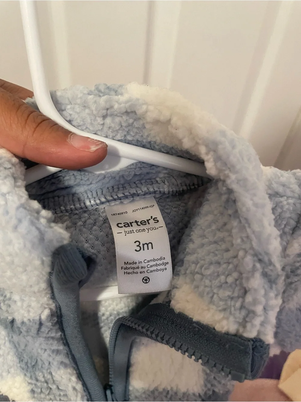 Carter's Plush Check Quarter-Zip Pullover - Blue & Cream